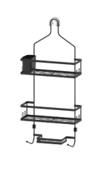 Better Homes & Gardens Lock-Top Hanging Shower Caddy, with 2 Shelves and Soap Tray, Matte Black