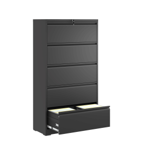 5 Drawer Metal Lateral File Cabinet , Black Filing Cabinet with Lock, Lockable File Cabinet for Home Office