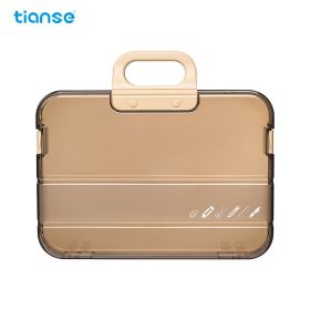1pc TIANSE Portable A4 Storage Box, Lock Catch, Waterproof Transparent Document Box Perfect For Office Home School Document Book Stationery Stora (Color: Transparent Coffee)