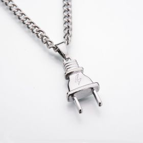 Stainless Steel Men Women Electric Plug Pendant Necklace Hip Hop Chain Necklace Punk Jewelry Accessories (Color: Silver)