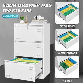 Filing Cabinet Lateral File Cabinet 3 Drawer, Blcak Locking Metal File Cabinets Three Drawer (Color: White)