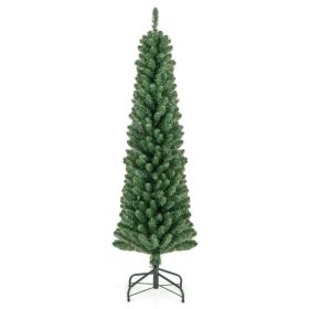 Pencil Christmas Tree with Memory Wire Branch Tips and Warm  LED Lights (size: 5 ft)