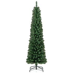 Pencil Christmas Tree with Memory Wire Branch Tips and Warm  LED Lights (size: 6 ft)