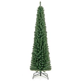 Pencil Christmas Tree with Memory Wire Branch Tips and Warm  LED Lights (size: 7 ft)