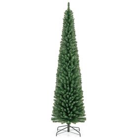Pencil Christmas Tree with Memory Wire Branch Tips and Warm  LED Lights (size: 8 ft)